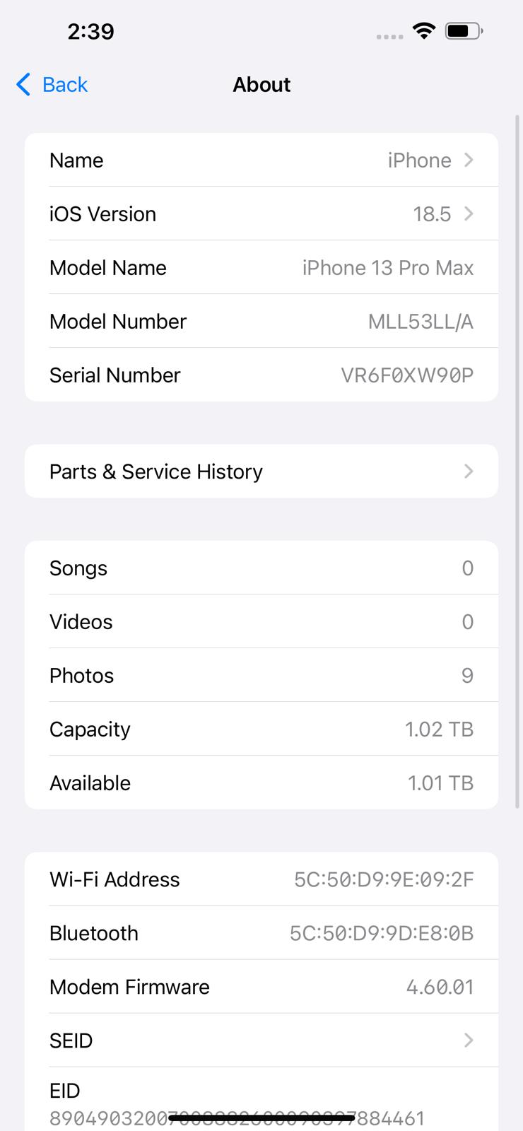 iPhone 13 Pro Max 1TB Sierra Blue Battery 85%