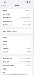 iPhone 13 Pro Max 1TB Sierra Blue Battery 85%