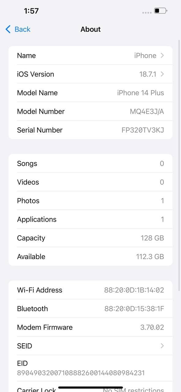 iPhone 14 Plus 128GB Purple – Battery 86% Used Like New