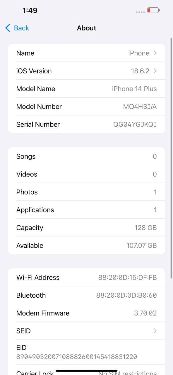 iPhone 14 Plus 128GB Blue – Battery 85% Used Like New