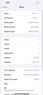 iPhone 14 Plus 128GB Blue – Battery 85% Used Like New