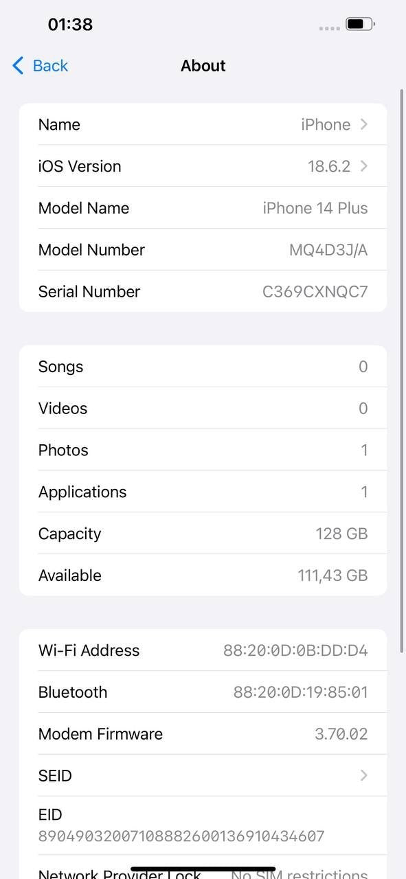 iPhone 14 Plus 128GB Starlight – Battery 85% Used Like New