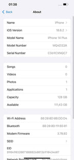 iPhone 14 Plus 128GB Starlight – Battery 85% Used Like New