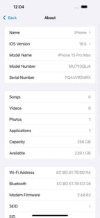 iPhone 15 Pro Max 256GB Natural Titanium – Battery 88% Used Like New