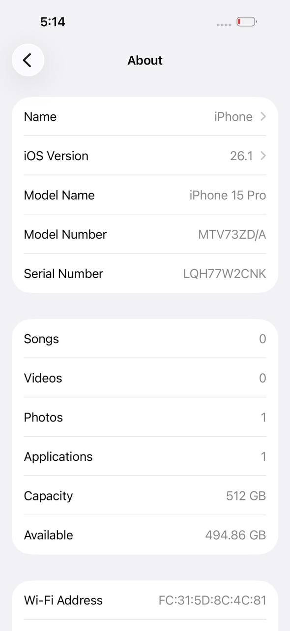 iPhone 15 Pro 512GB Black Titanium – Battery 87% Used Like New