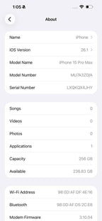 iPhone 15 Pro Max 256GB Blue – Battery 86% Used Like New